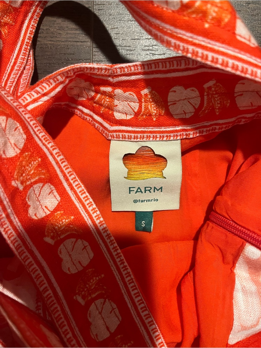 FARM RIO Red Tropical Monstera Pineapple Linen Mini Dress Size Small EUC - Picture 3 of 8